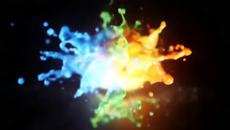 dynamic burst of colorful paint splashes captured in motion, showcasing vibrant hues and fluid dynamics in an artistic display of creativity