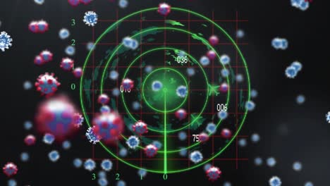 animation of floating macro covid-19 cells over flight radar