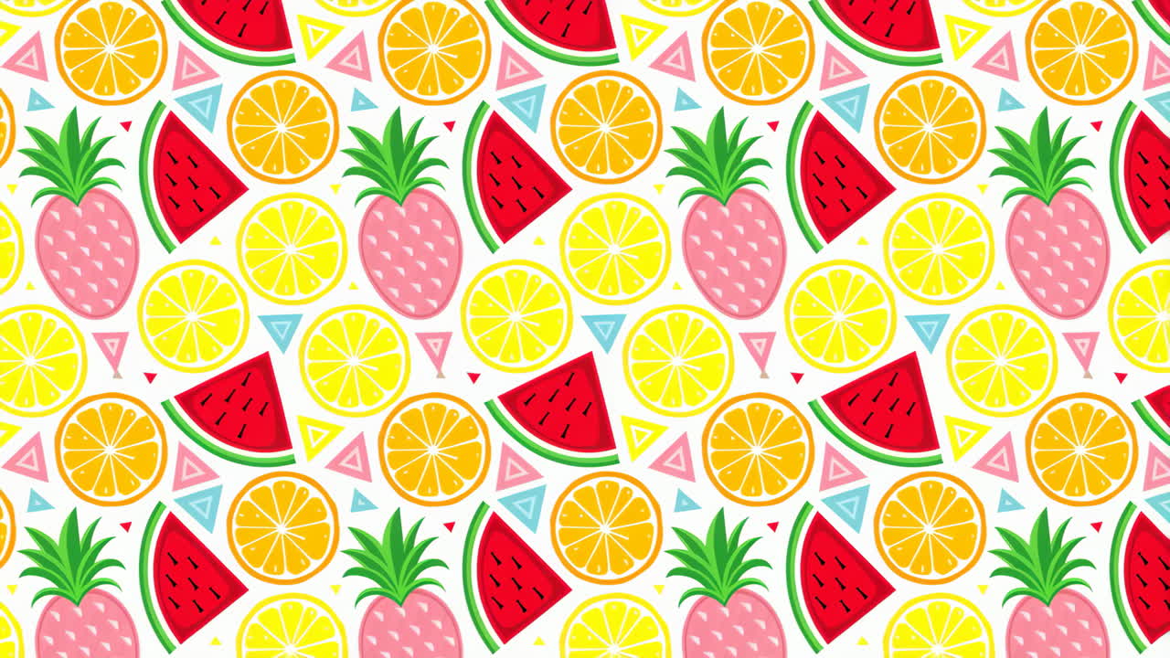 Colorful Fruit Pattern with Pineapple, Watermelon, Orange, and Lemon