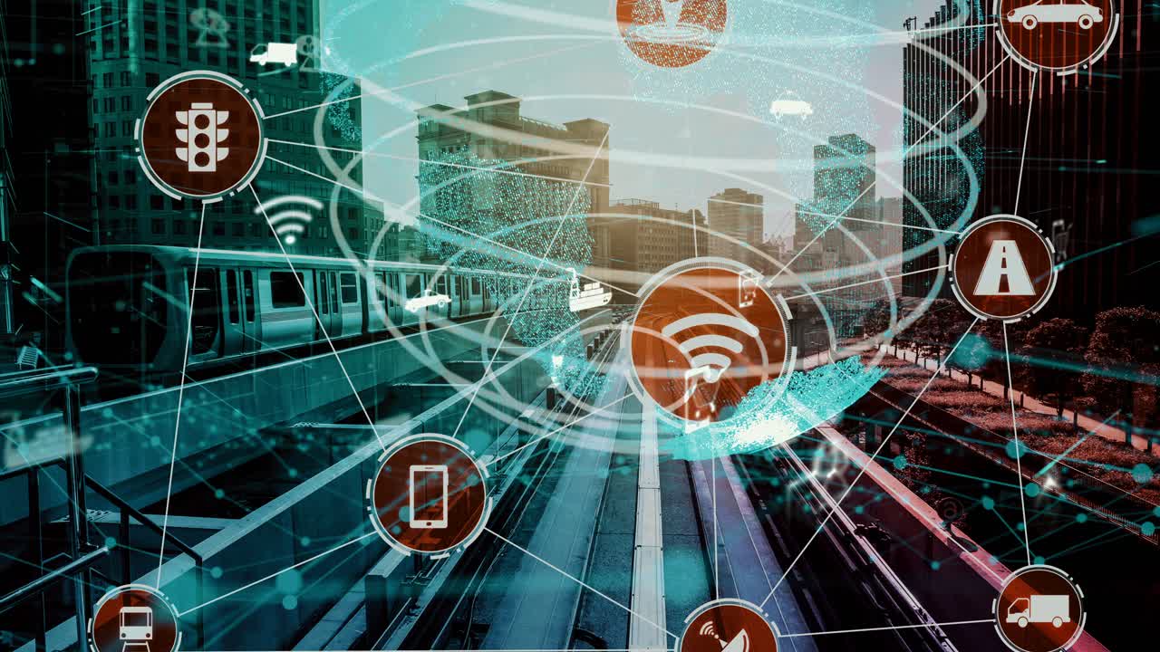 뉴이시 시 도로에서 미래의 자동차 교통을 위한 스마트 교통 기술 개념