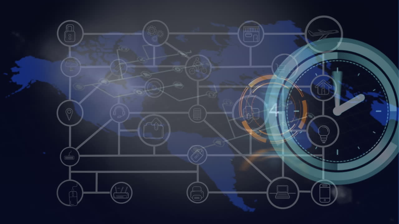 animación de la red de conexiones a través de un reloj móvil