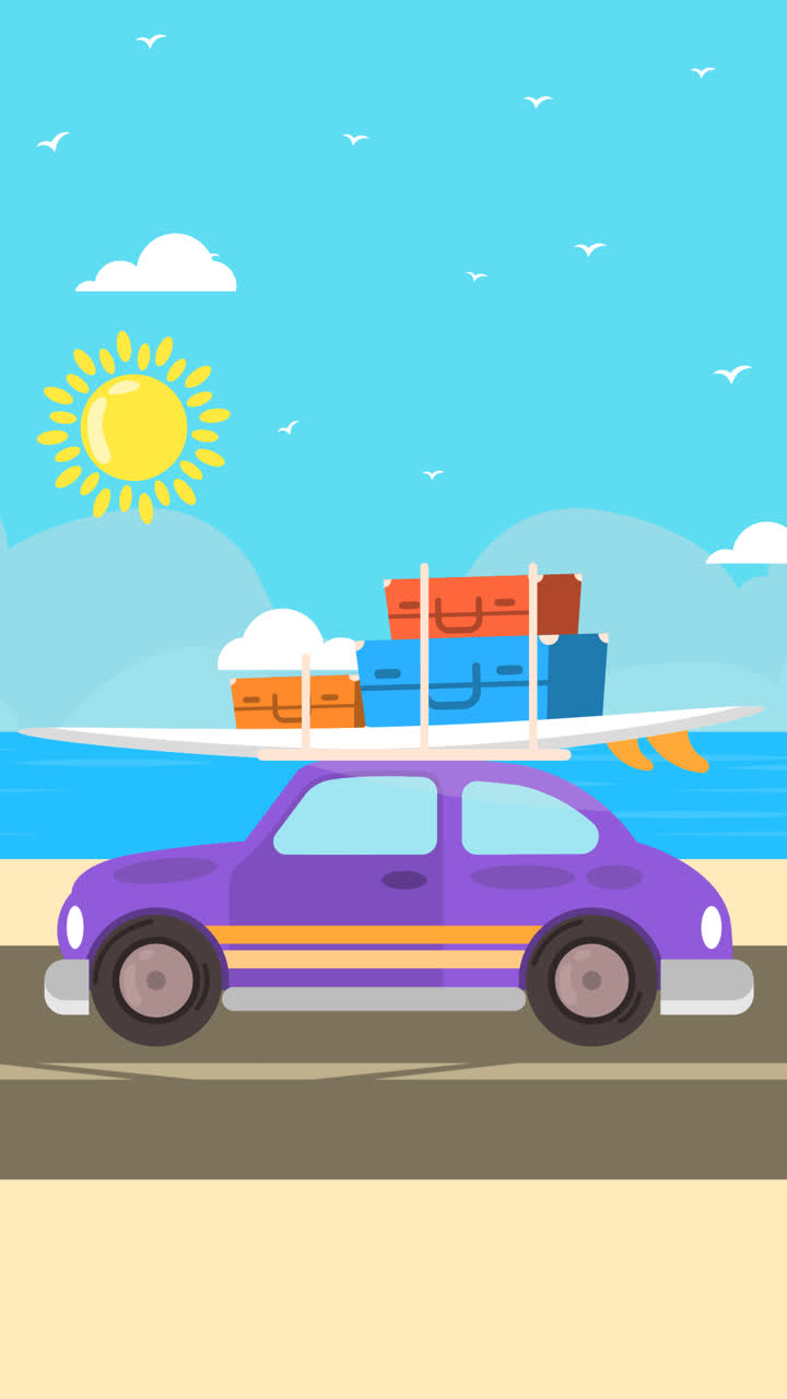 An animation of Flat design summer car illustration