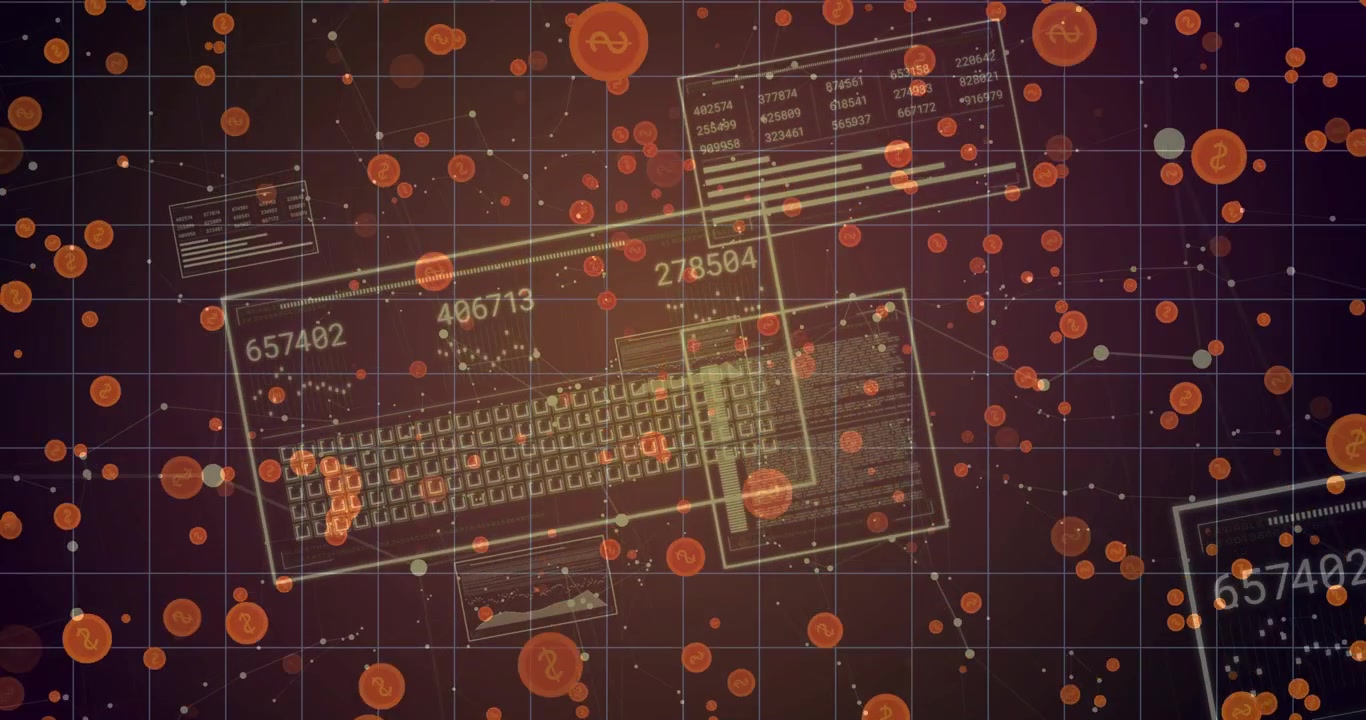 Impulso di griglia che attiva lo schema della tastiera e pannelli HUD rotanti, aggiornando i contatori per visualizzare i dati.