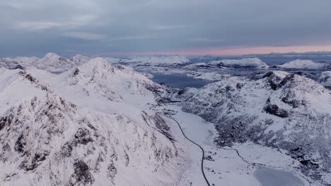 Aerial-view-of-Norway-snow-mountain-beautiful-landscape-during-winter