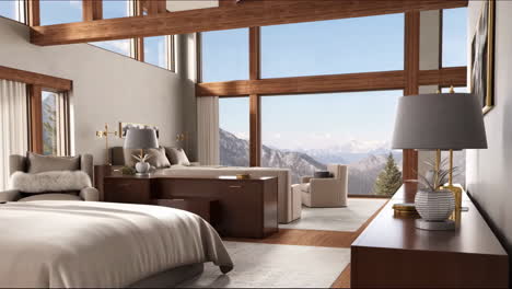 luxurious bedroom with stunning mountain views