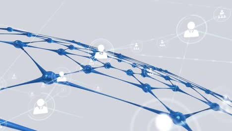 animation of network of connections with icons over blue net