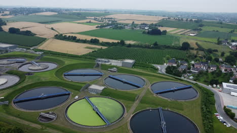 aerial view of wastewater treatment plant in rural setting