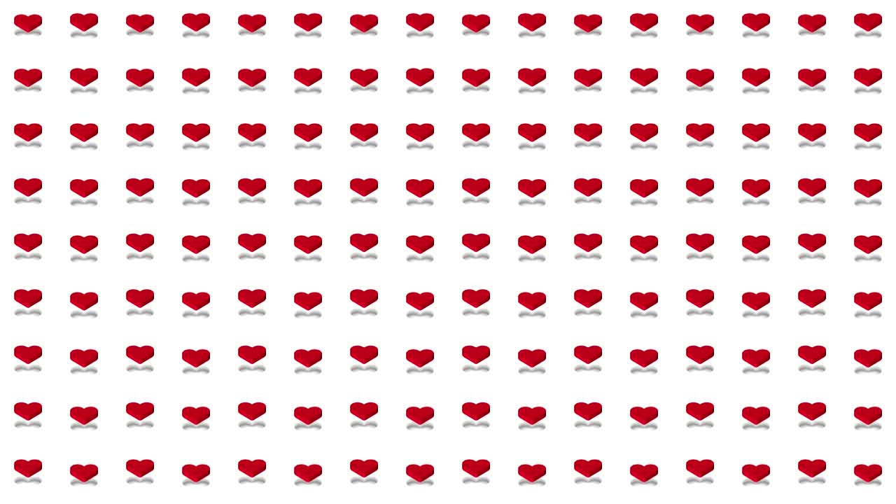 Romantic isometric background red hearts vertical waves motion