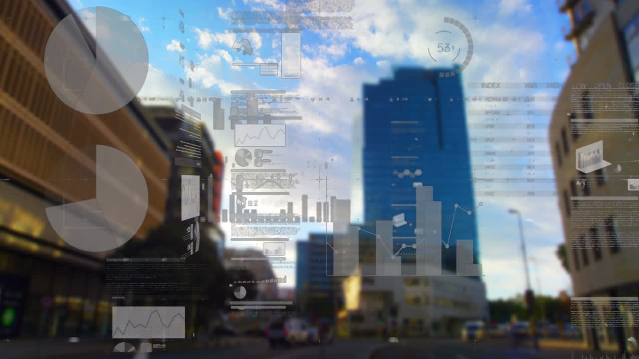 animación del procesamiento de estadísticas sobre el paisaje urbano