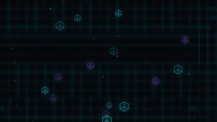 Abstract Digital Background with Floating Neon Geometric Cubes