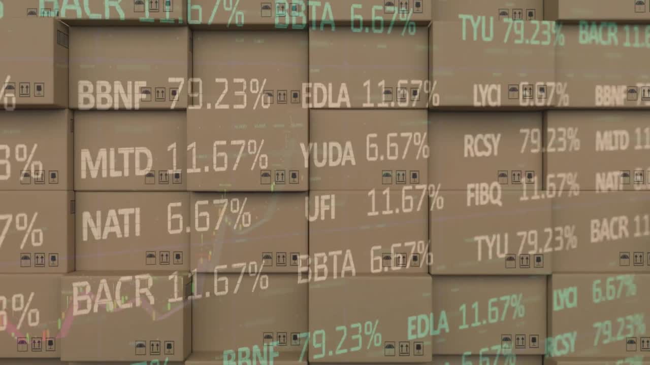 배경에 있는 상자의 스택에 대한 주식 시장 데이터 처리