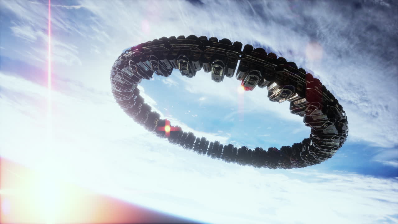 Highly detailed huge spaceship approaching to the Earth