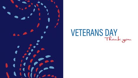 animation of red, white and blue american flag colours with veteran's day text on white