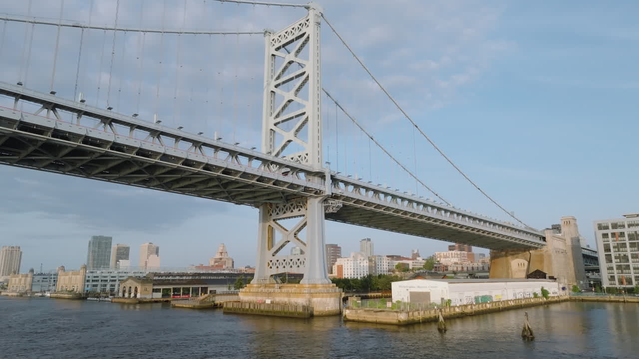Aerial view of Philadelphia and the Ben Franklin Bridge. Shot at sunrise on a summer morning