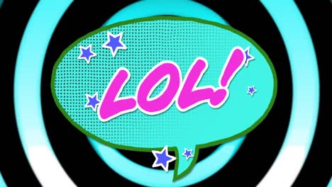 검은색 배경의 다채로운 원 위에 lol 텍스트의 애니메이션