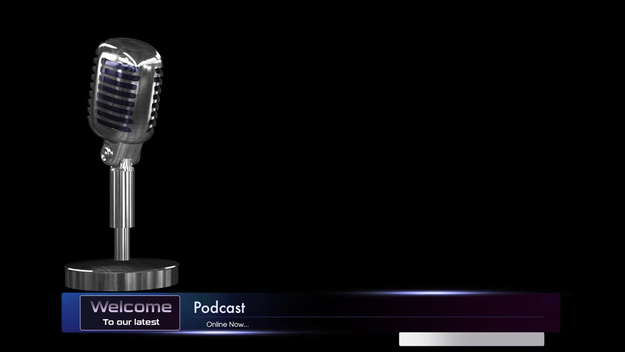 mensaje de bienvenida de podcast y imágenes de fondo contra un fondo negro - bucle sin fisuras