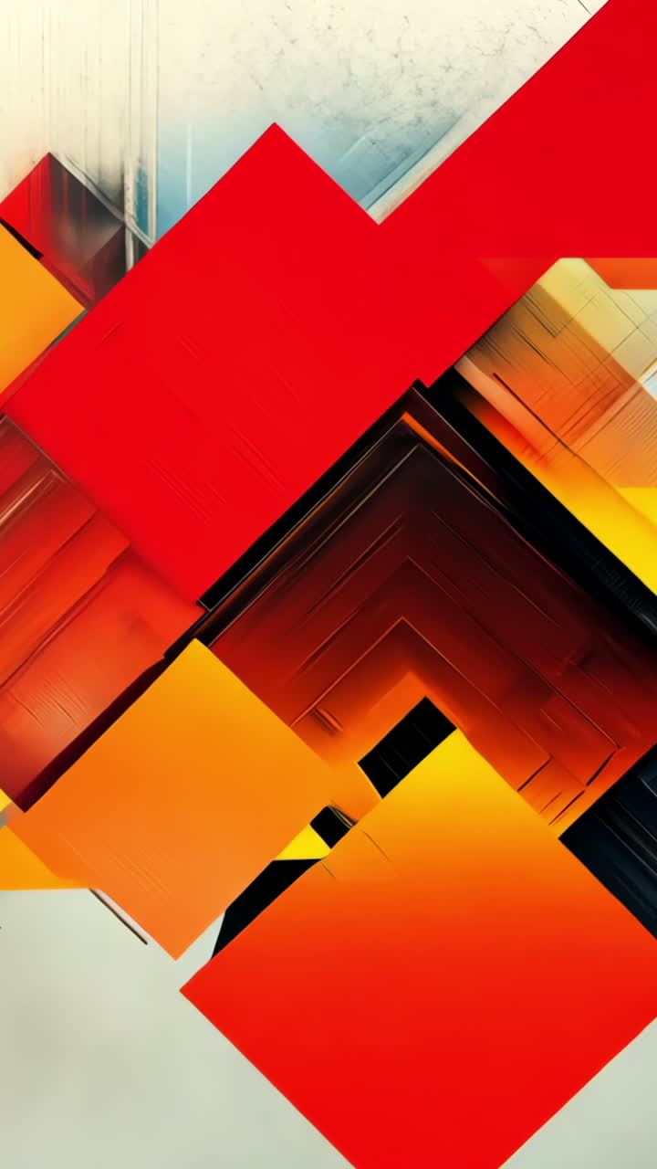 A colorful abstract painting with a lot of red, yellow and white squares. The painting is full of energy and movement, with the colors blending together in a dynamic way