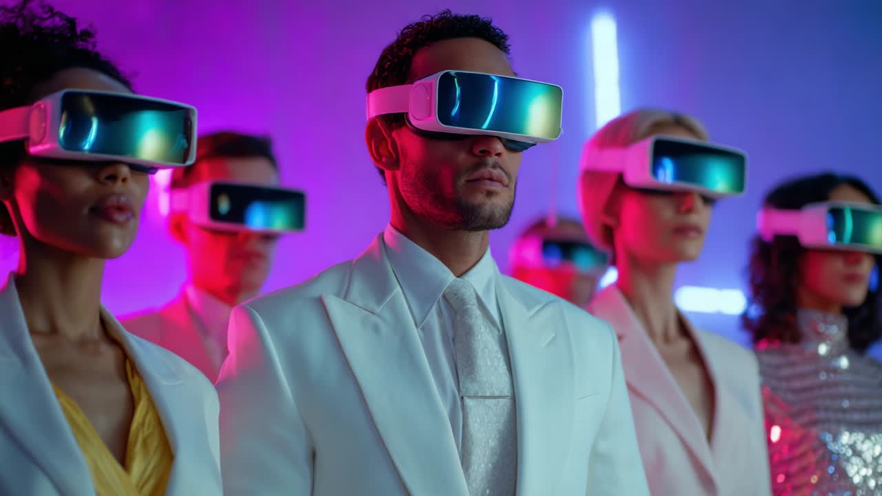 People experiencing virtual reality with VR headsets