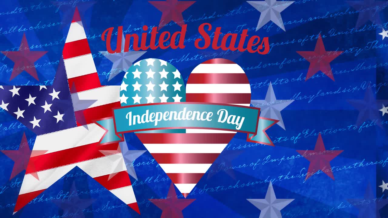 미국 패턴의  ⁇ 발 위에 있는 독립기념일 텍스트의 애니메이션