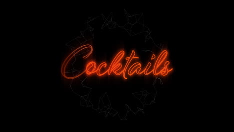 digital animation of neon orange cocktails text sign against black background