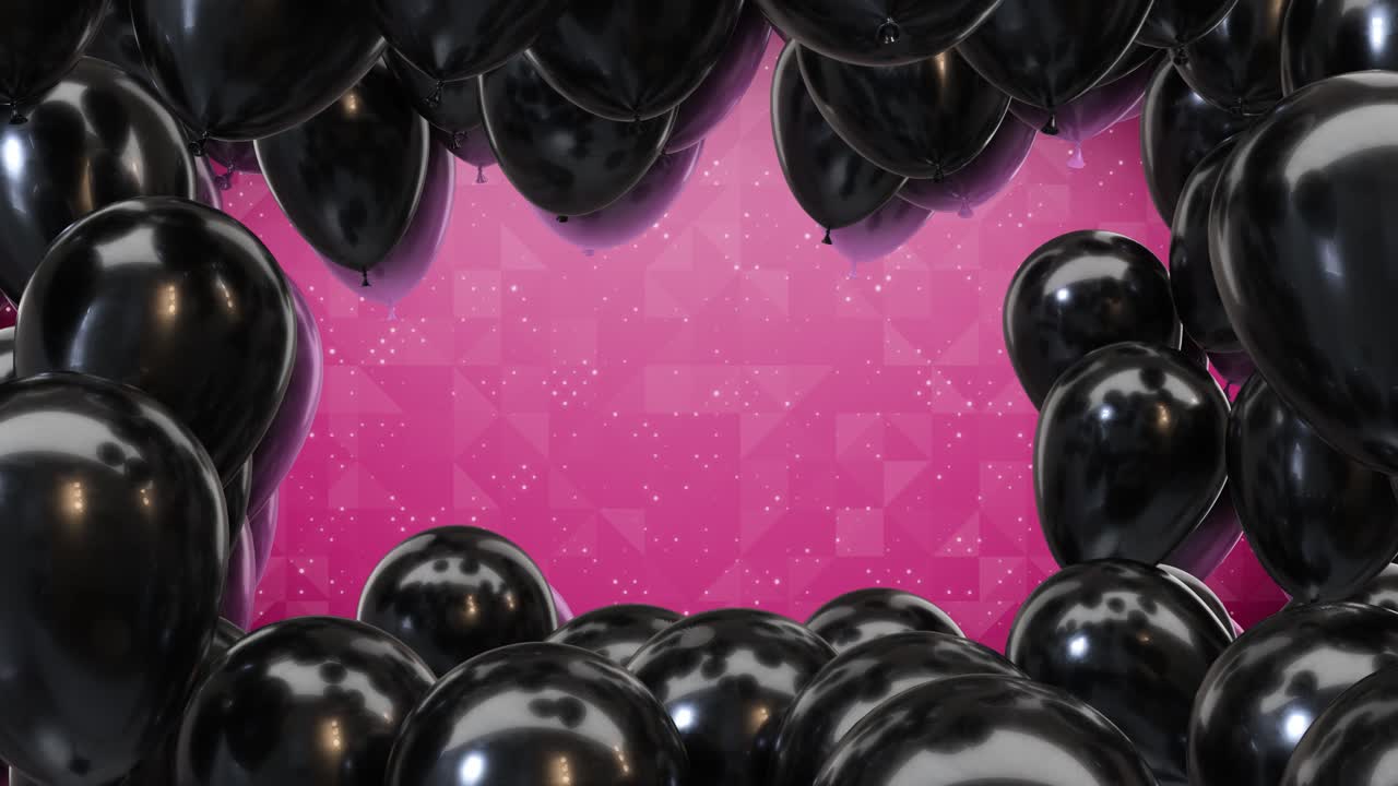 marco de renderizado 3d de globos negros en un fondo rosado