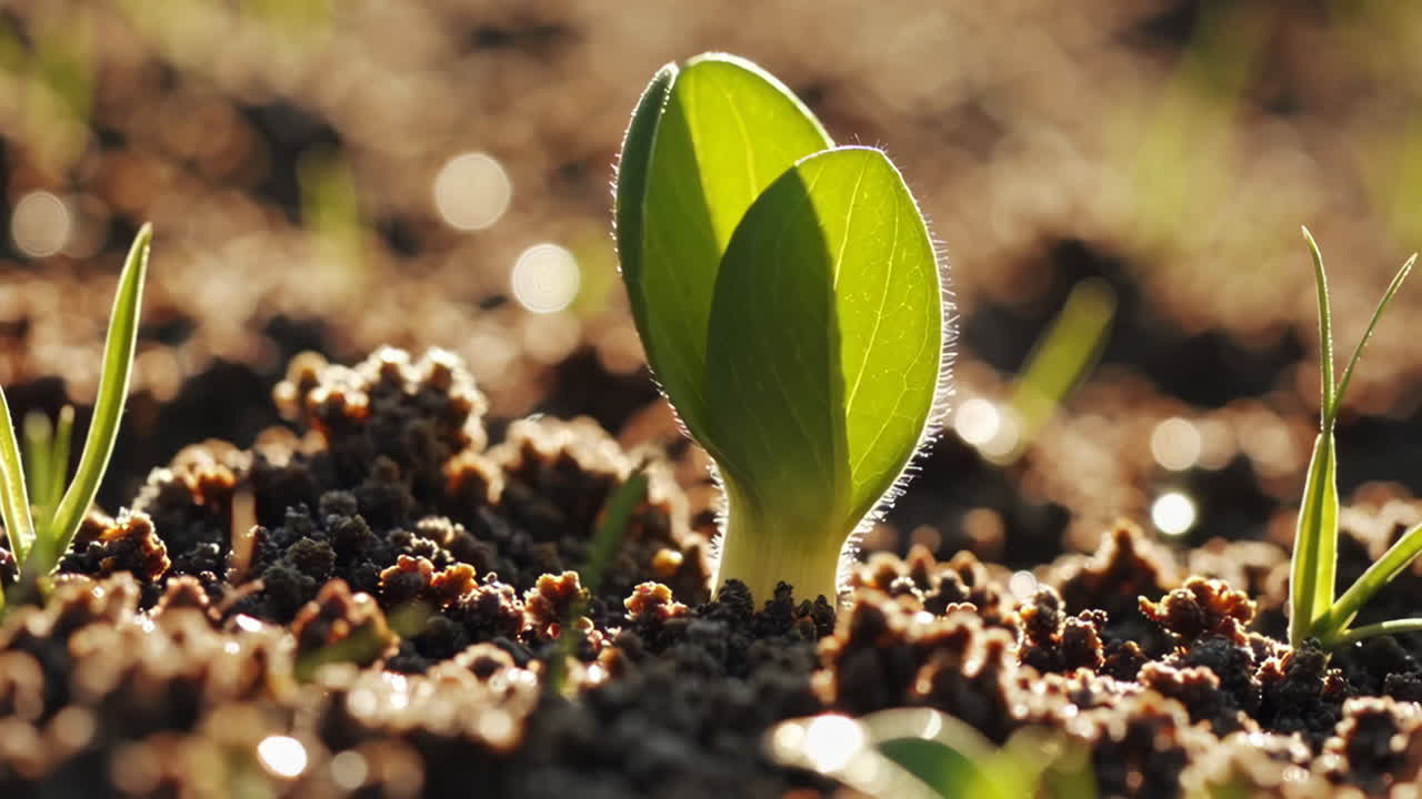 Close-up of a seedling emerging from soil