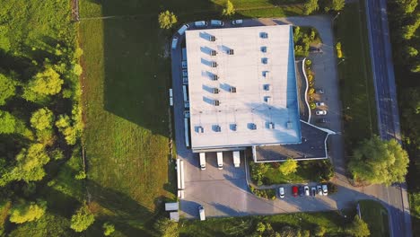 aerial shot of industrial warehouse