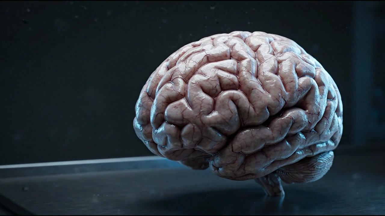 Anatomický model lidského mozku spočívající na laboratorním stole