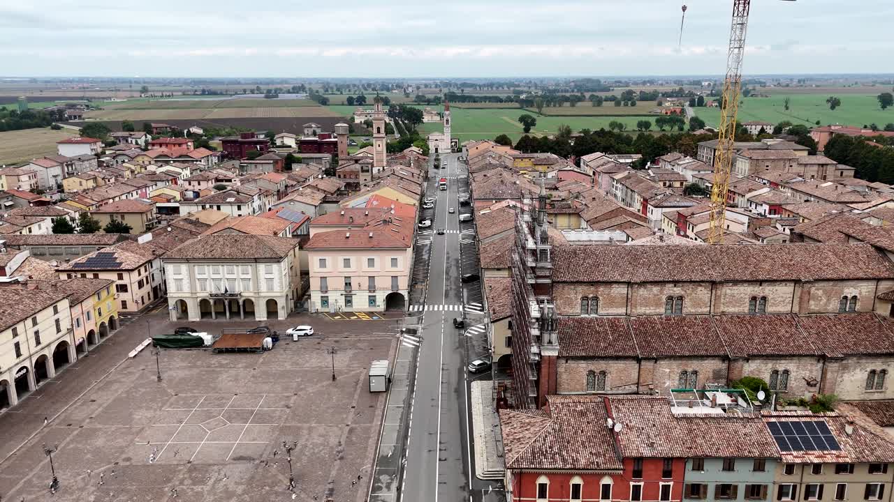 Captivating Drone Aerial Views of Cortemaggiore PC Italy Showcasing Historic Architecture and Rural Landscapes