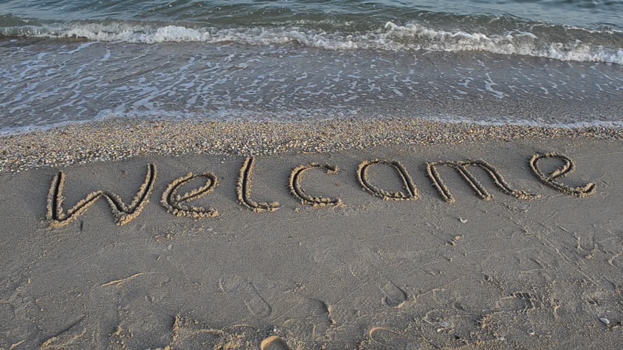 Inscription on sand, the beach. Sunset, shooting time