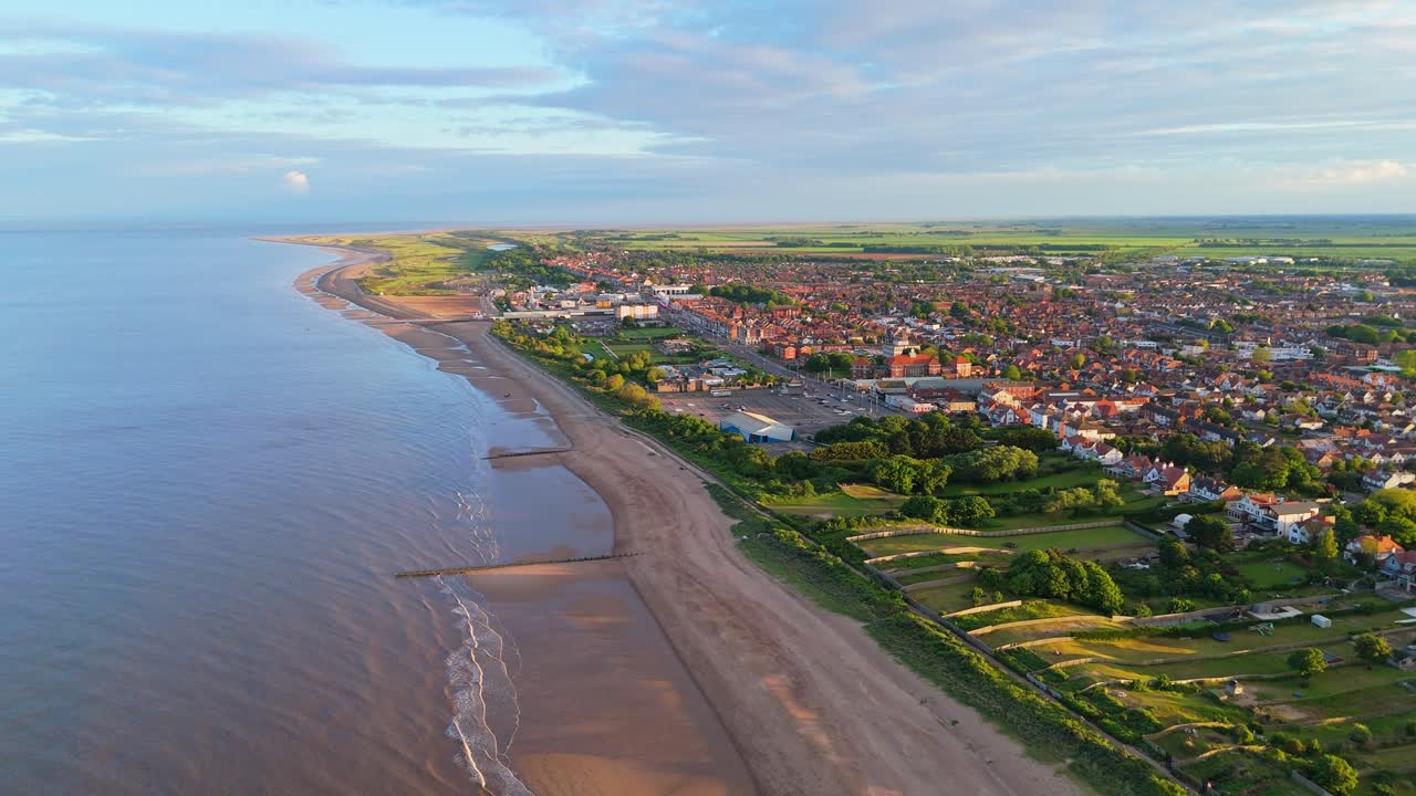Aerial View of a Coastal Town on a Sunny Day