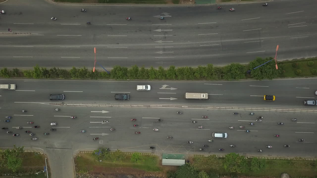Aerial View of Busy Urban Road with Traffic