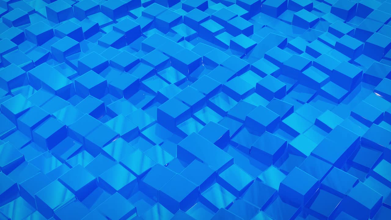 fondo fluido abstracto en bucle. hermosa superficie de vidrio ondulado de líquido azul con patrón cuadrado, color gradiente y ondas de flujo en él. bg creativo brillante con animación suave y suave.