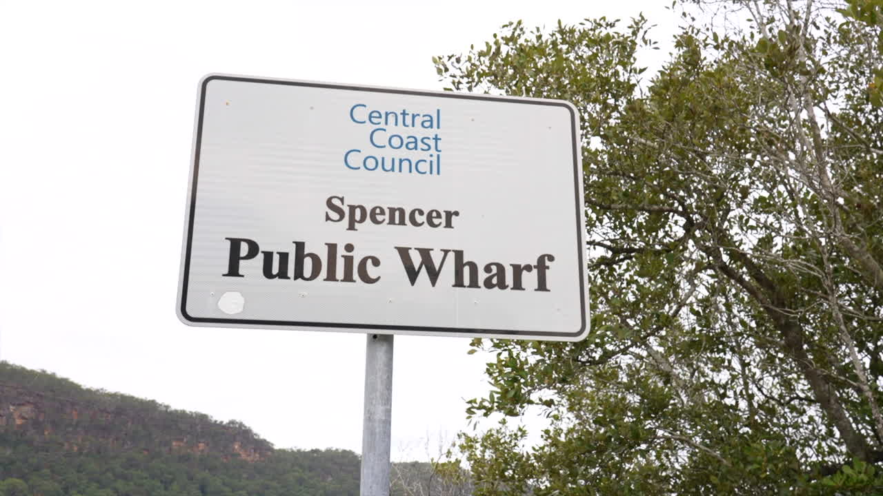 Spencer public wharf signage, New South Wales, Australia