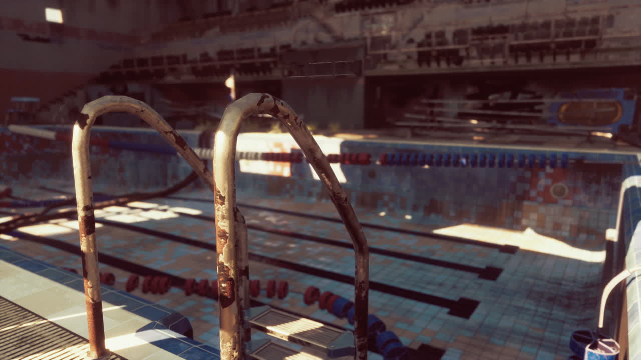 Abandoned Swimming Pool with Rusted Ladder