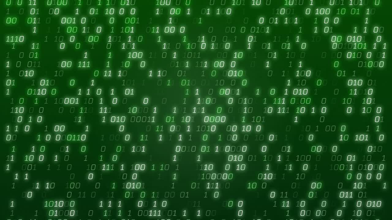 Animation of green binary coding data processing over green background