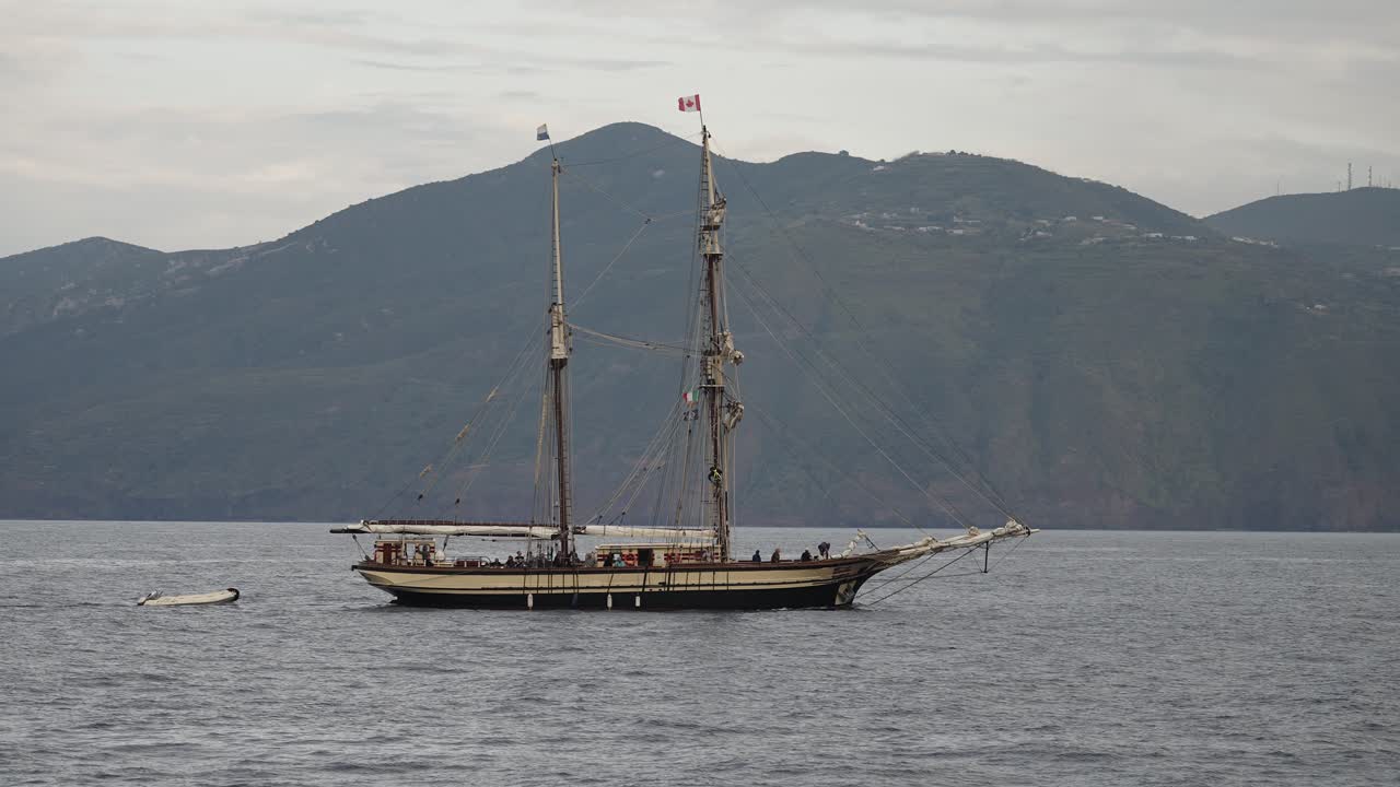 Wooden sail ship Aeolian islands Italy 2022