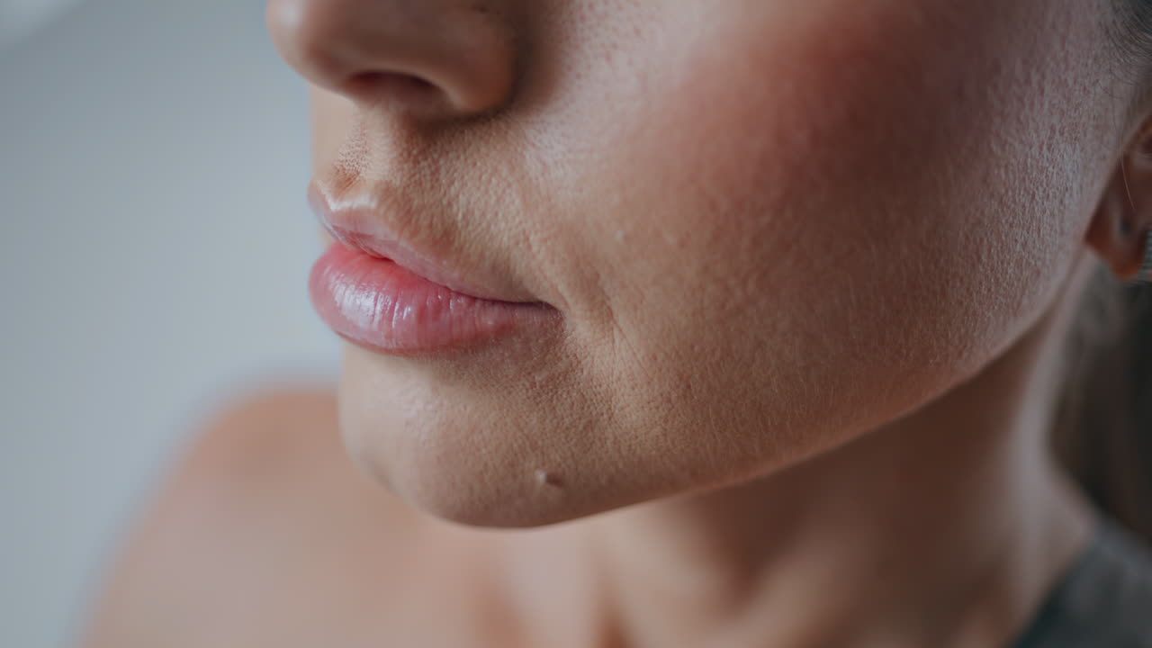 Unknown girl inhaling exhaling practicing yoga studio closeup. Woman meditating