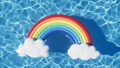 Loop animation of rippled water surface and floating rainbow, 3d rendering.