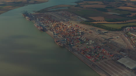 wide circling aerial shot of trinity terminal port of felixstowe