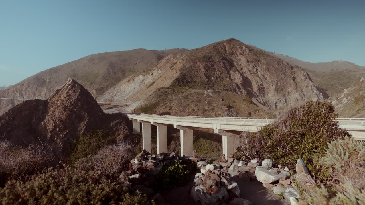 Highway Bridge Overlooking Mountains and Coast