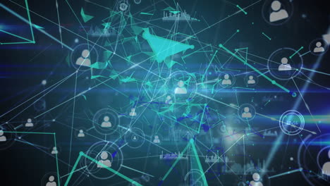 digital animation of plexus networks over network of connections against blue background