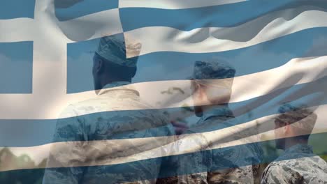 animation of flag of greece over diverse soldiers