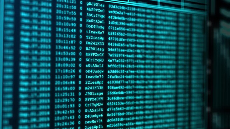 4k digital server code number blue background of virtual space with binary animation matrix style