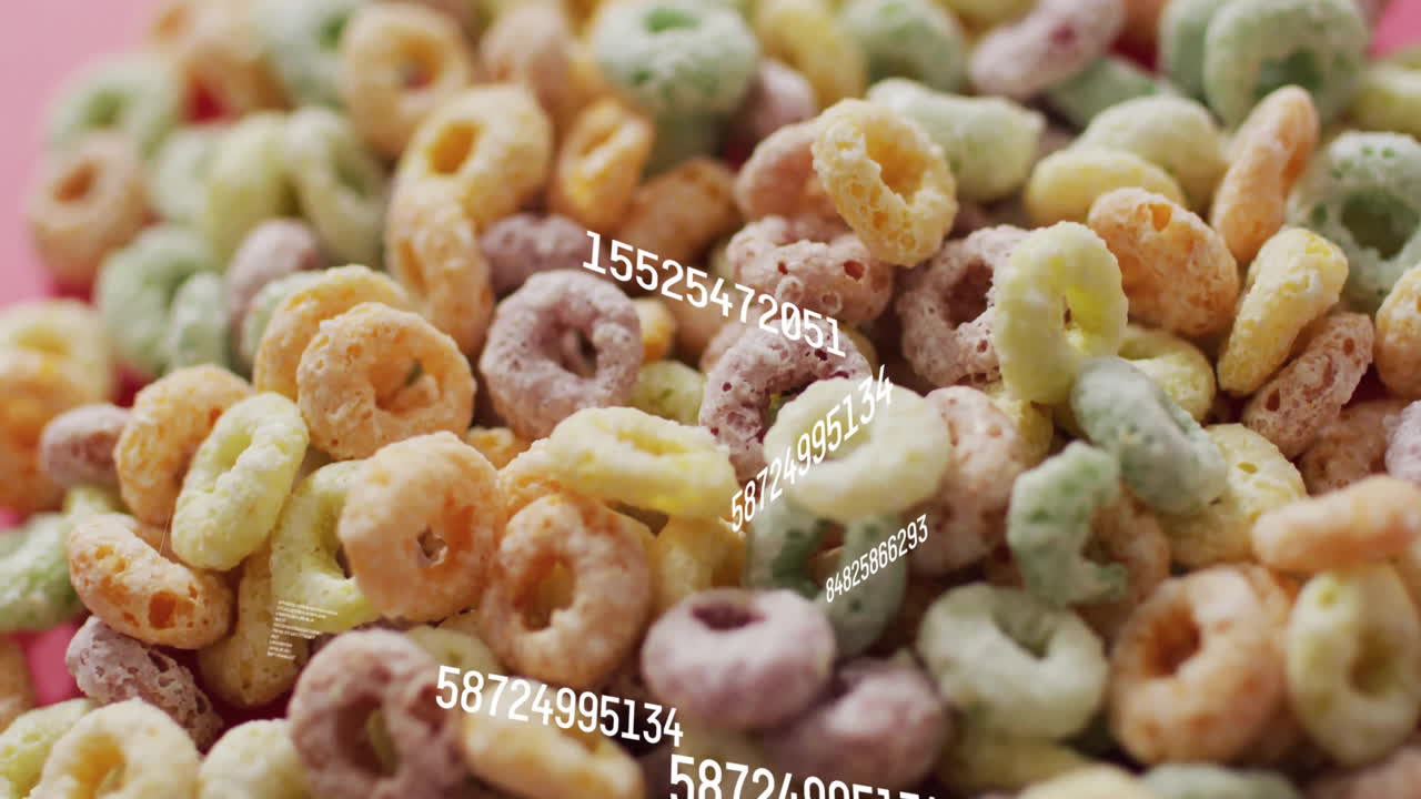 Animating numbers over colorful cereal loops