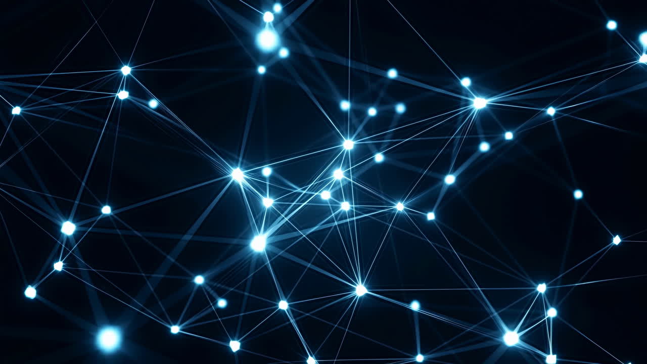 Blue Glowing Nodes Connecting With Lines, Interlinked Neural Web Forms Futuristic Data Visualization Ideal
