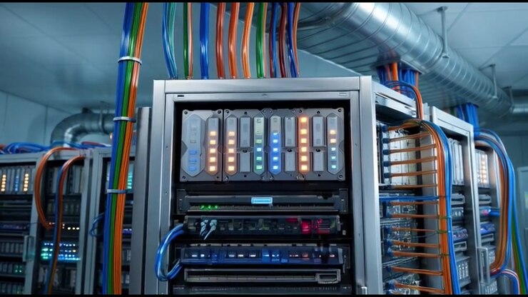 Dolly Shot Moving Through Modern Server Room Data Center