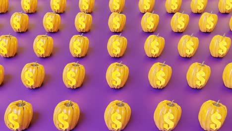 patrón de decoración de calabaza con signo de dinero en fondo púrpura