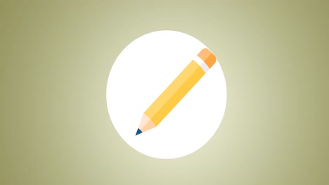 Digitale-Animation-Des-Bleistiftsymbols-über-Weißem-Kreisförmigem-Banner-Vor-Gelbem-Hintergrund