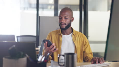 Communication,-office-and-black-man-on-a-phone
